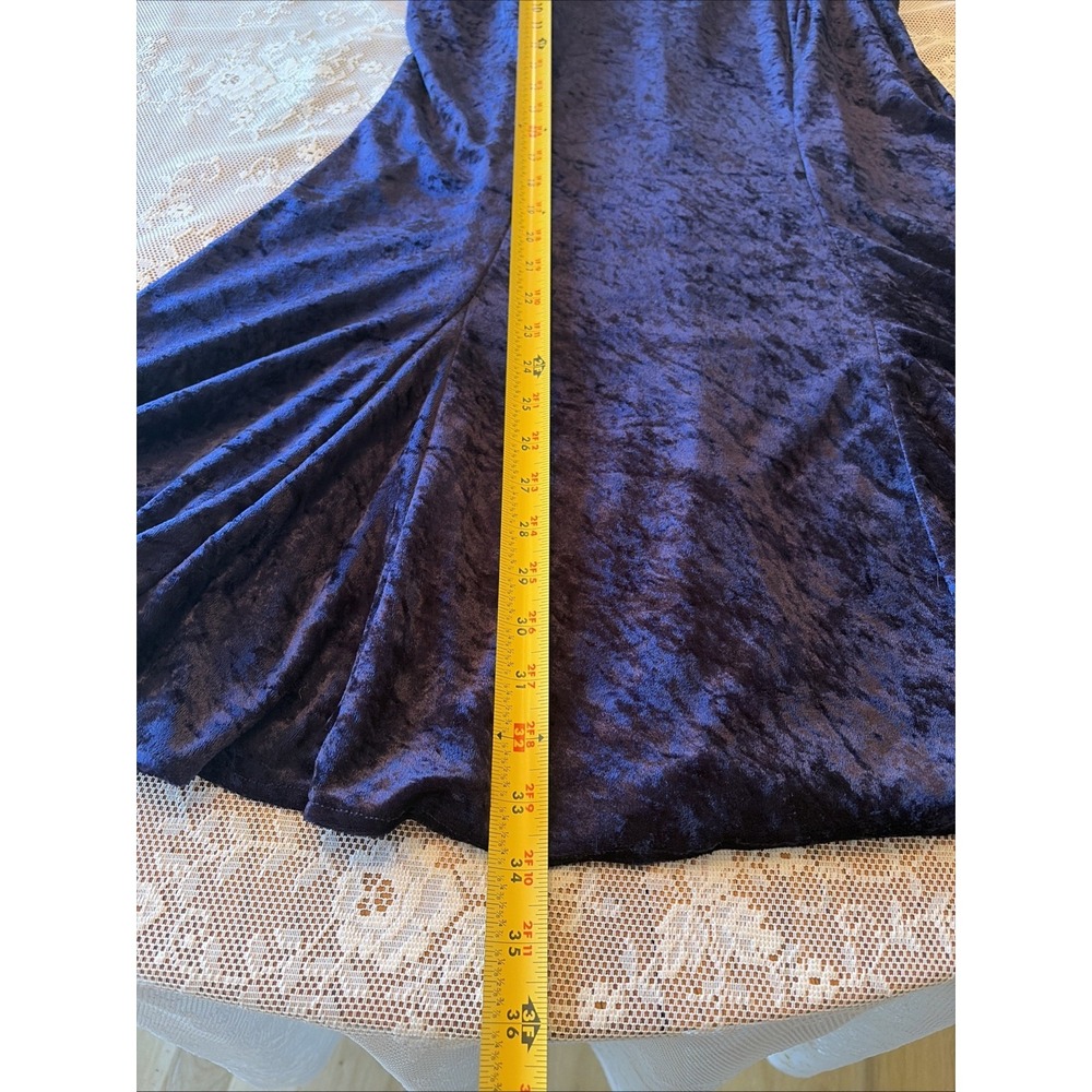 Vintage 90s Blue Velvet Midi Dress Y2K Bell Whimsigoth Skater Skirt 9 Sleeveless - Picture 12 of 16